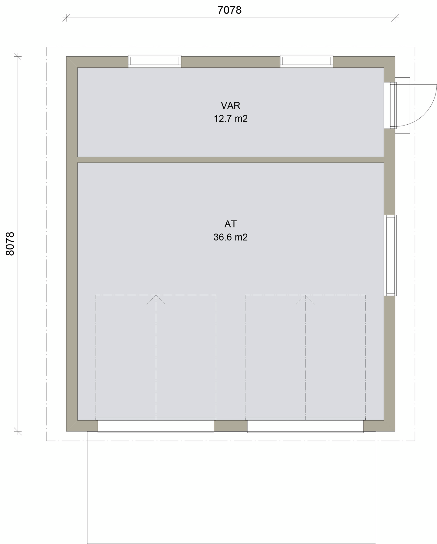Autotalli Kimara Pontti AT57VP vaakaverhous + pulpettikatto 57m²