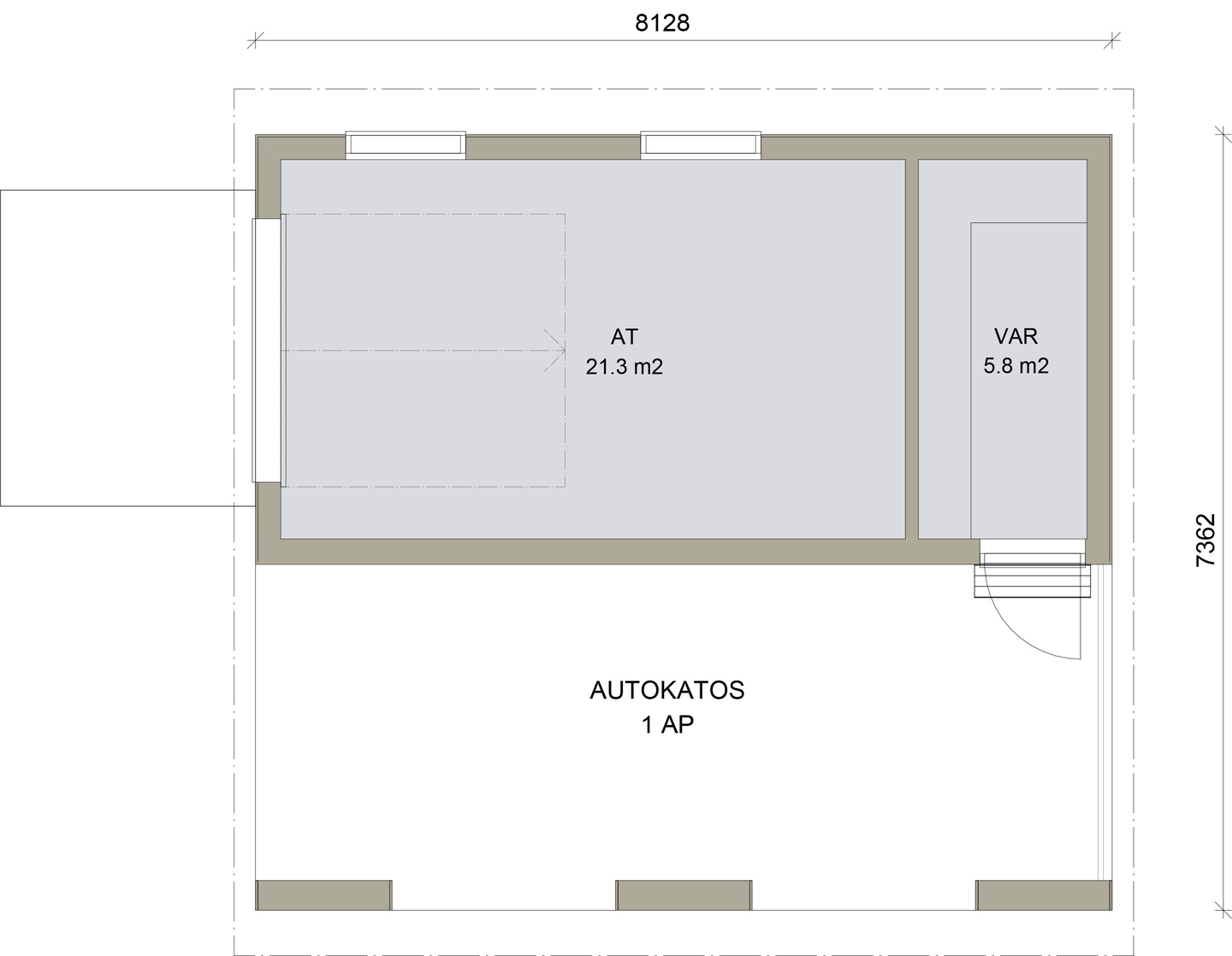 Autotalli/autokatos Kimara Pontti ATAK33VP vaakaverhous + pulpettikatto 33m²