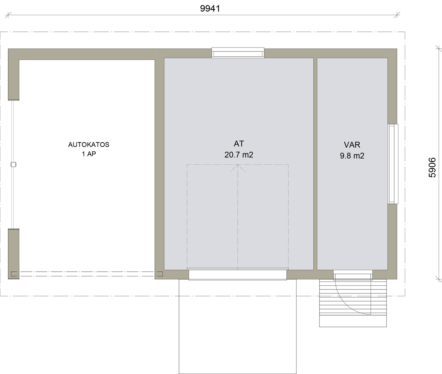 Autotalli/autokatos Kimara Pontti ATAK36,5VP vaakaverhous + pulpettikatto 36,5m²
