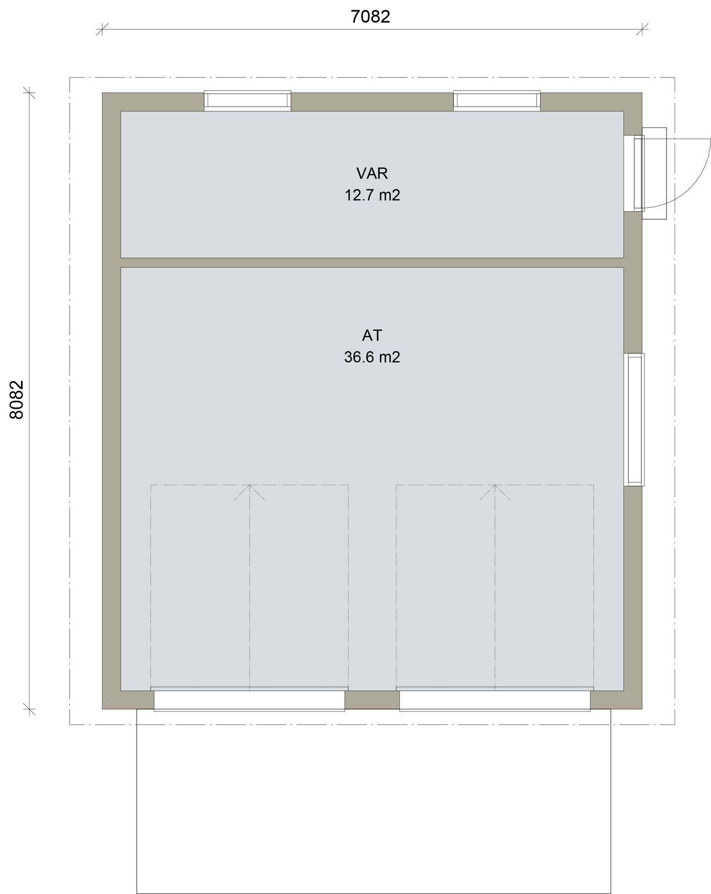 Autotalli Kimara Pontti AT57PP pystyverhous + pulpettikatto 57m²