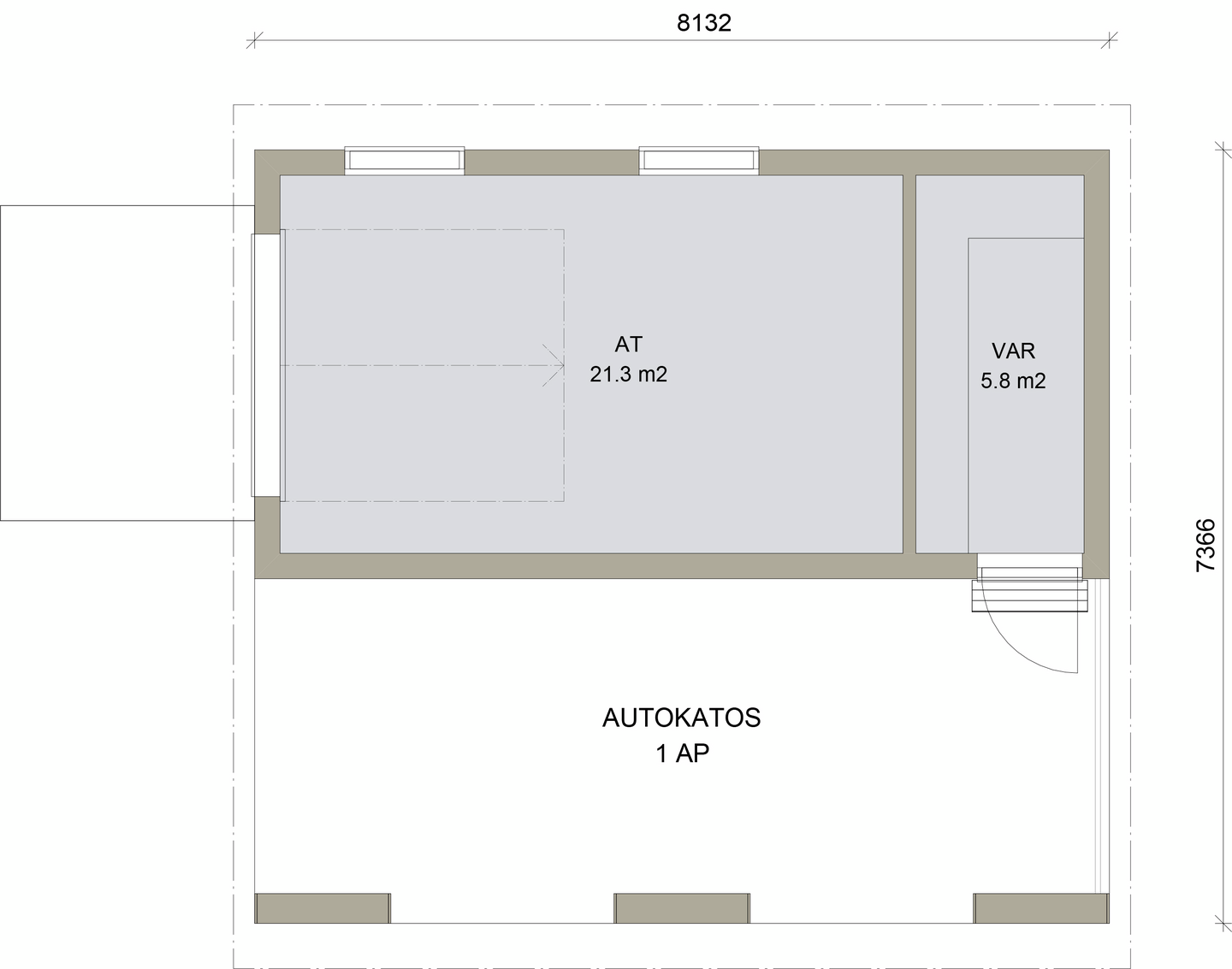 Autotalli/autokatos Kimara Pontti ATAK33PH pystyverhous + harjakatto 33m²