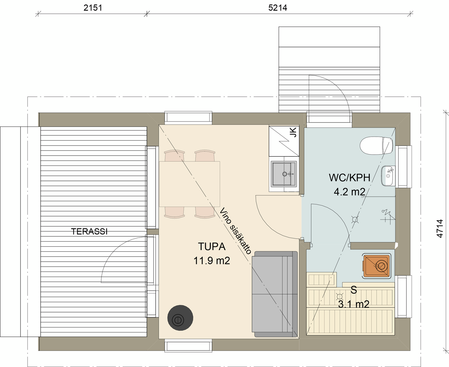 Huvila Pontti H325S 25m² tupa, wc ja sauna