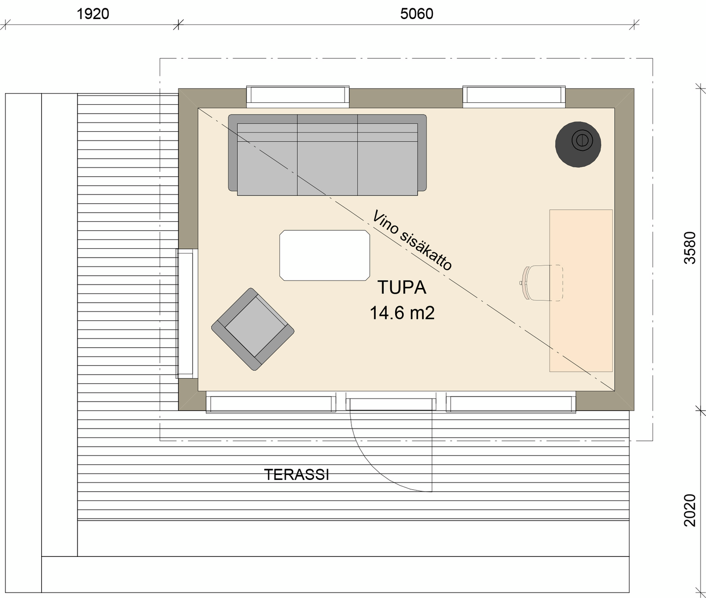 Huvila Pontti H218 14,5m² vierasmaja