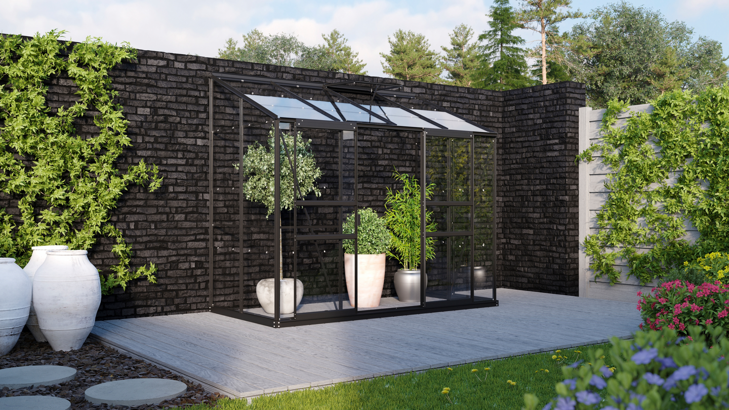 Kasvihuone Vitavia Venus 3300 lasi musta, sokkelilla