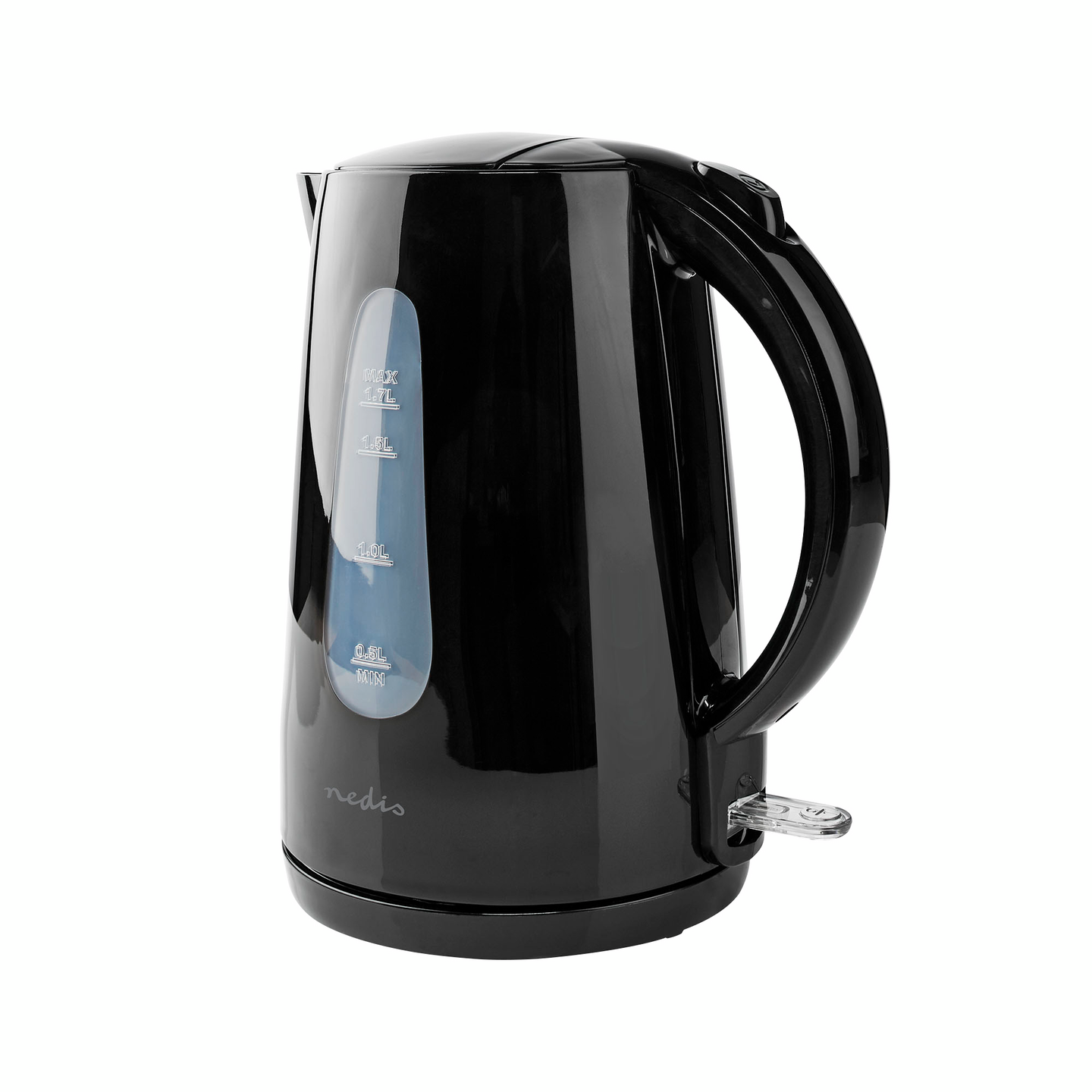 Vedenkeitin Nedis 1,7l musta pyörivä Strix®-ohjain