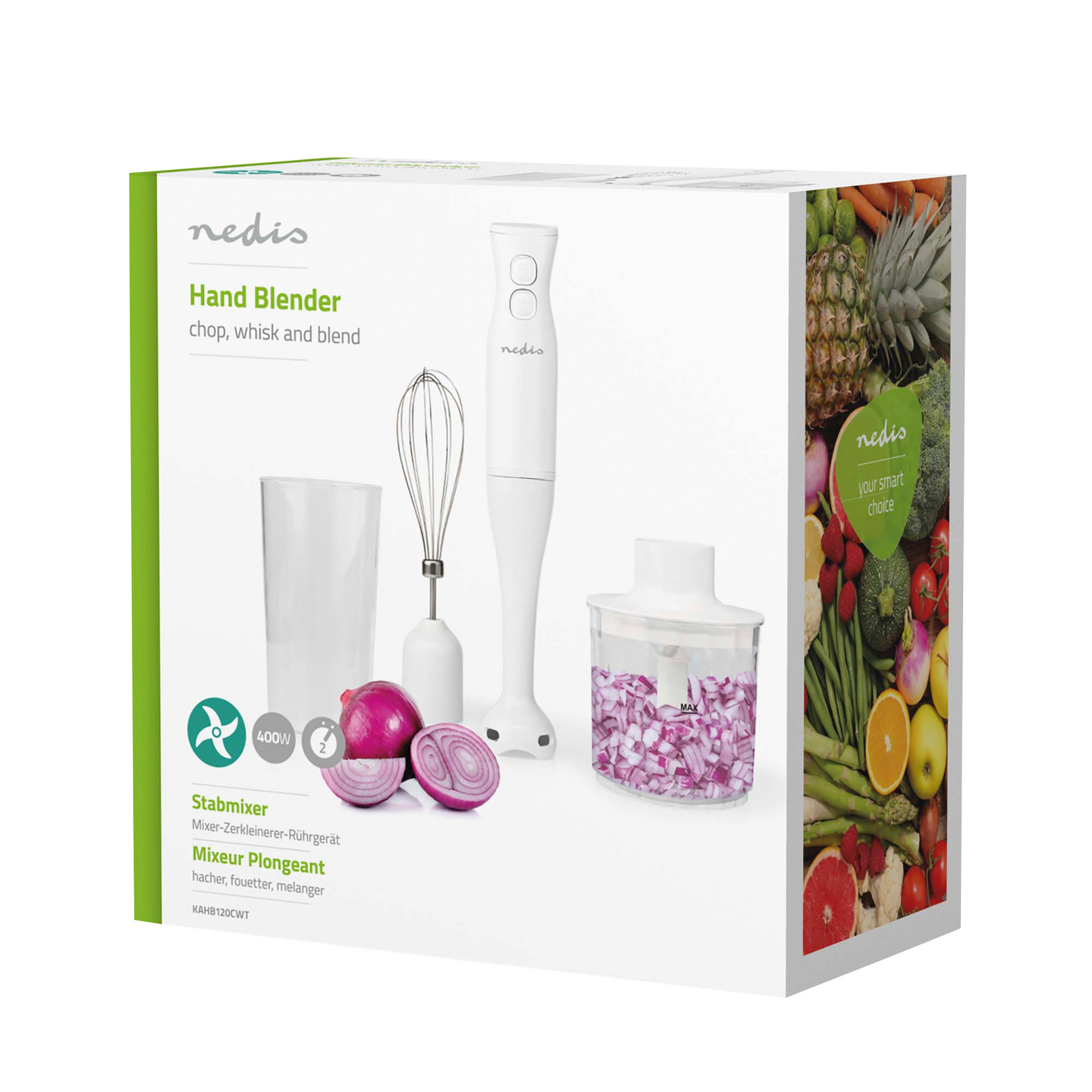 Sauvasekoitin Nedis 400 W 2-nopeuksinen valkoinen