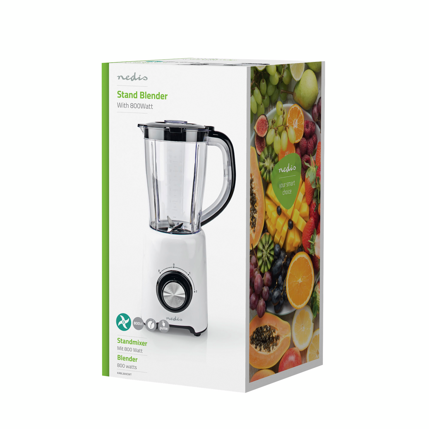 Tehosekoitin Nedis 800 W 1,5l 2-nopeuksinen musta/valkoinen