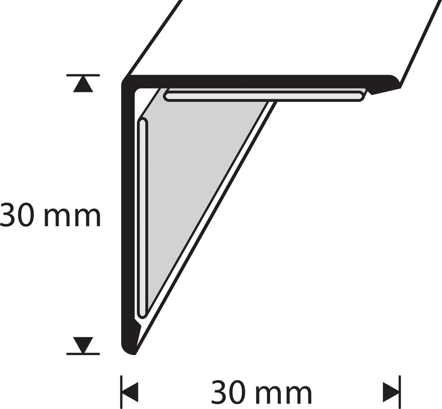 HÖRNSKYDDSLIST D-PROFILE ROSTFRI 30X30MM, 150CM