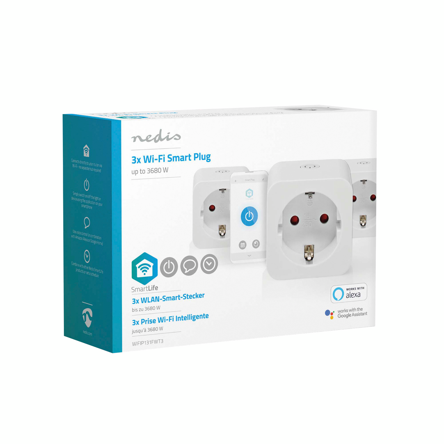 Älypistorasia Nedis SmartLife Wi-Fi 3 kpl 3680 W Type F (CEE 7/3) -10 - 45 °C