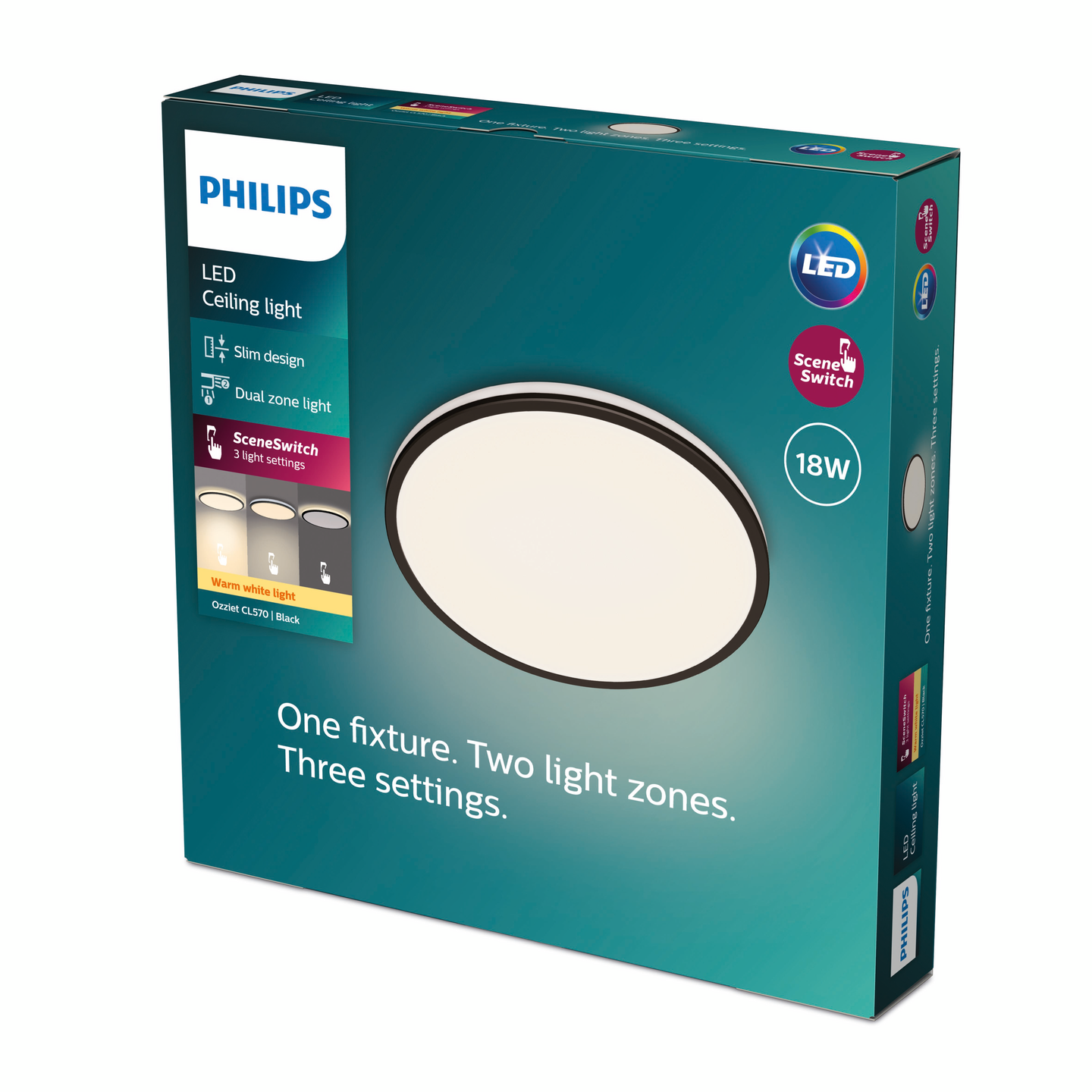 Kattovalaisin Philips Ozziet musta 18W 2700K