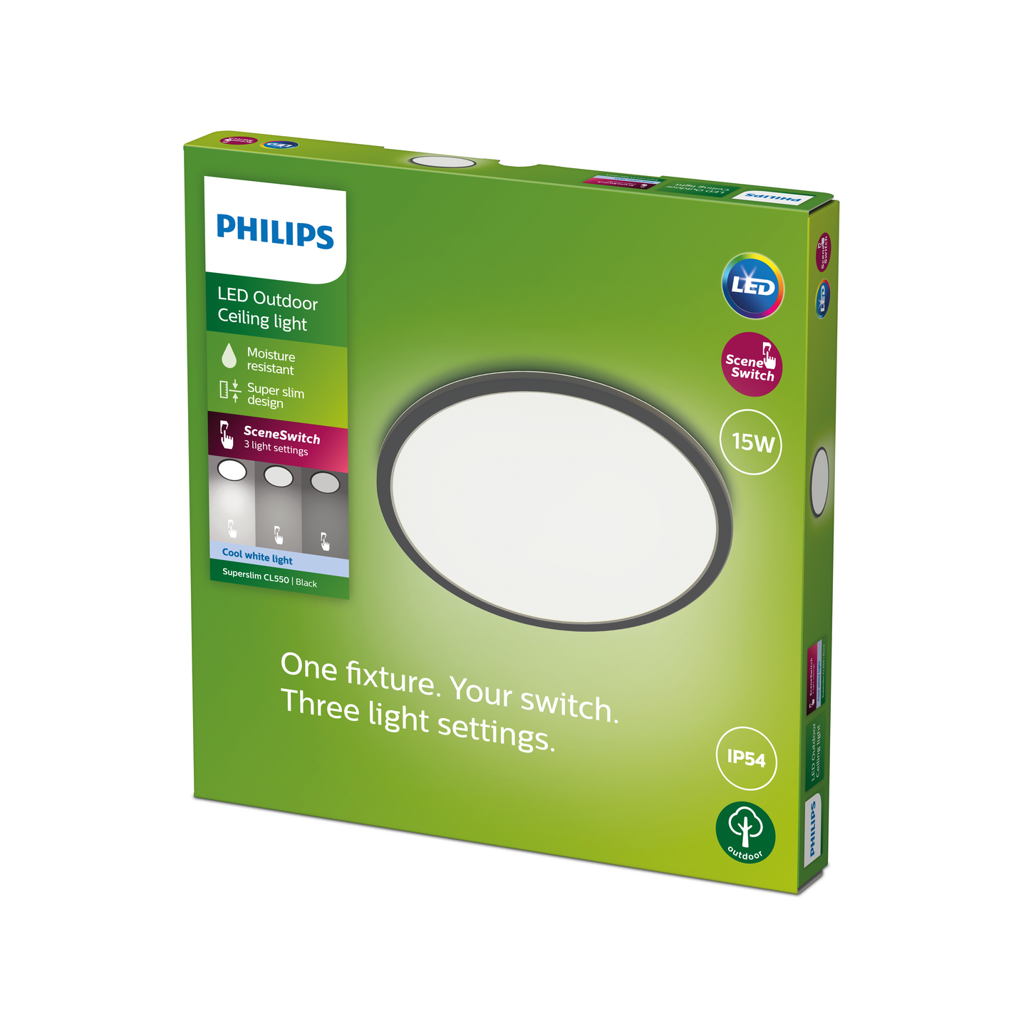 Ulkokattovalaisin Philips Superslim SceneSwitch 15W 4000K IP54 musta