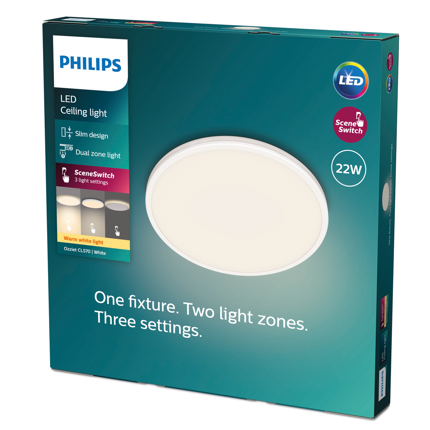Kattovalaisin Philips Ozziet valkoinen 22W 2700K