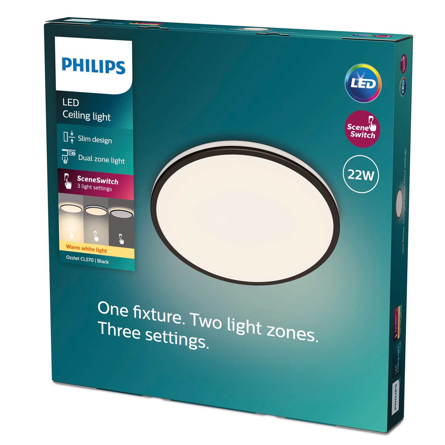 Kattovalaisin Philips Ozziet musta 22W 2700K