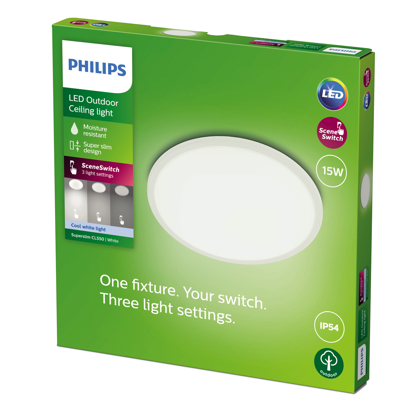 Ulkokattovalaisin Philips Superslim SceneSwitch 15W 4000K IP54 valkoinen