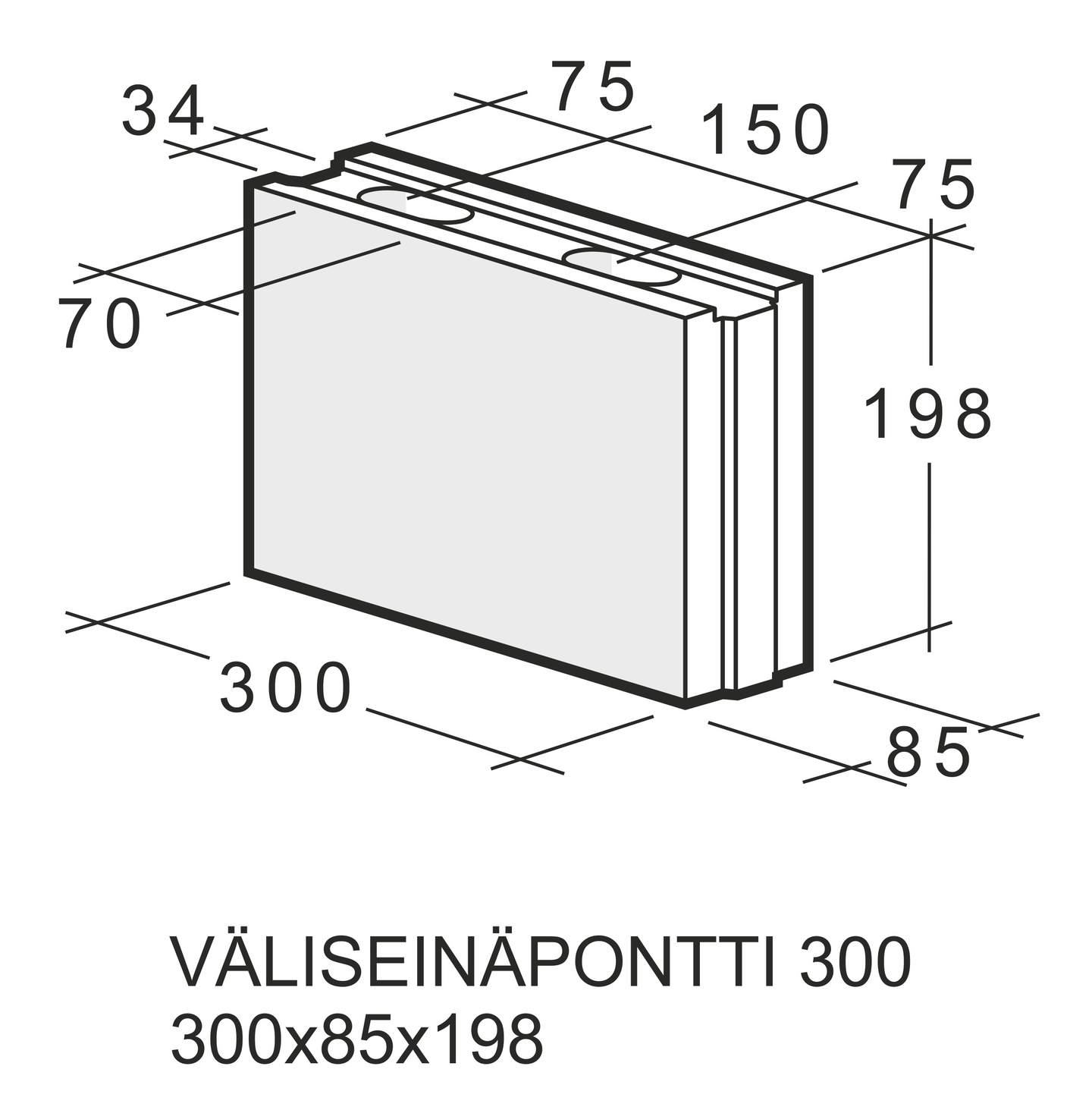 Väliseinäpontti 300 Kahi 300x85x198mm