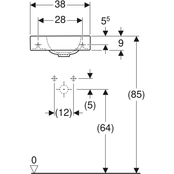 Pesuallas Geberit iCon L38 S28cm hanareikä vasen