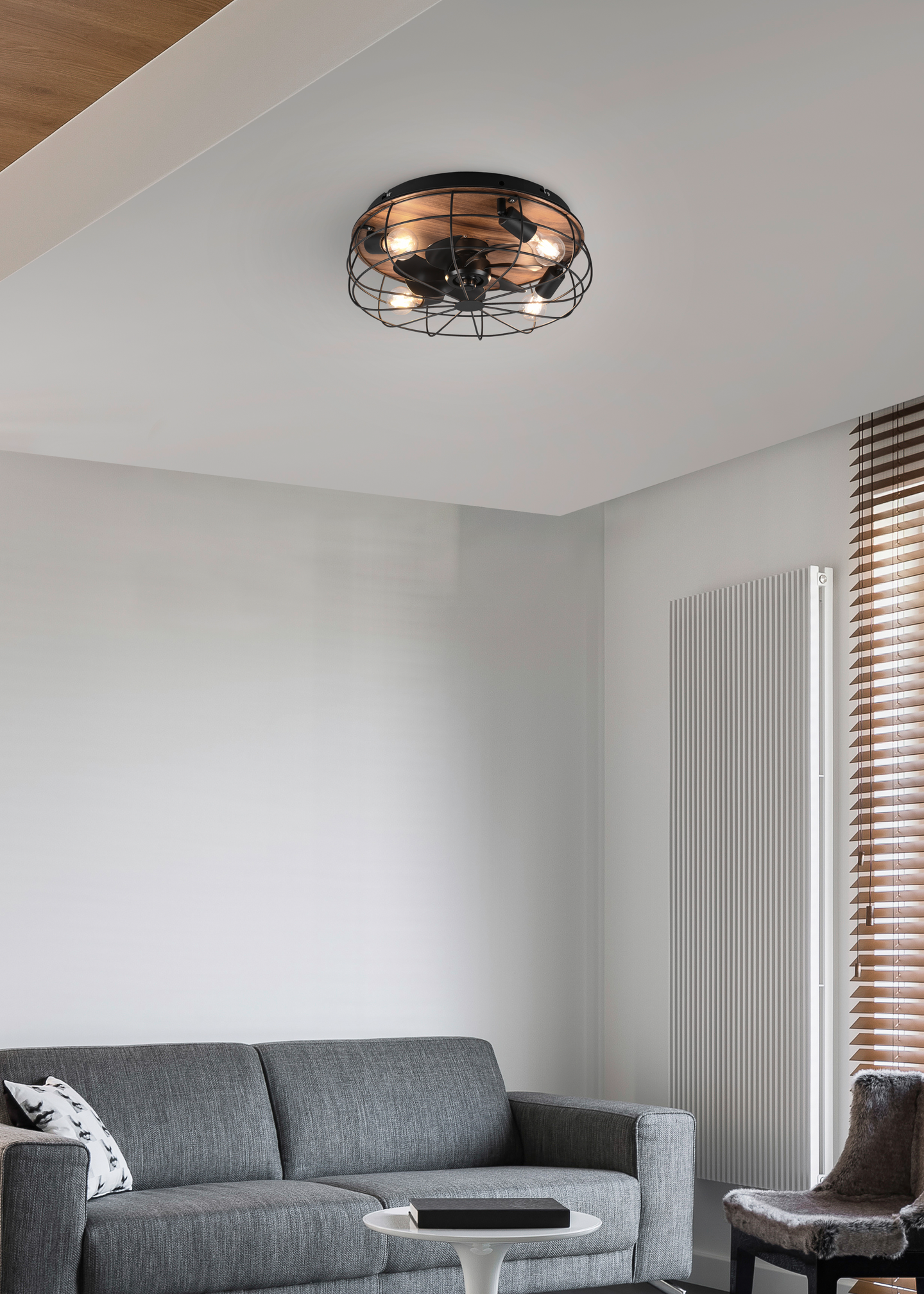 Tuuletinplafondi TRIO Trondheim 4xE27 Mattamusta/Puu