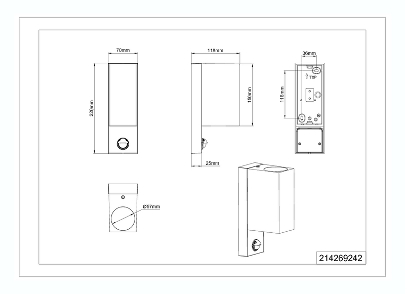 Ulkoseinävalaisin TRIO Roya 2xGU10 neliö antrasiitti liiketunnistin