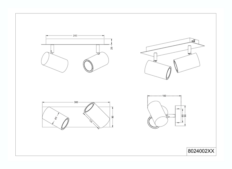 Spotti TRIO Marley GU10 2-osainen valkoinen