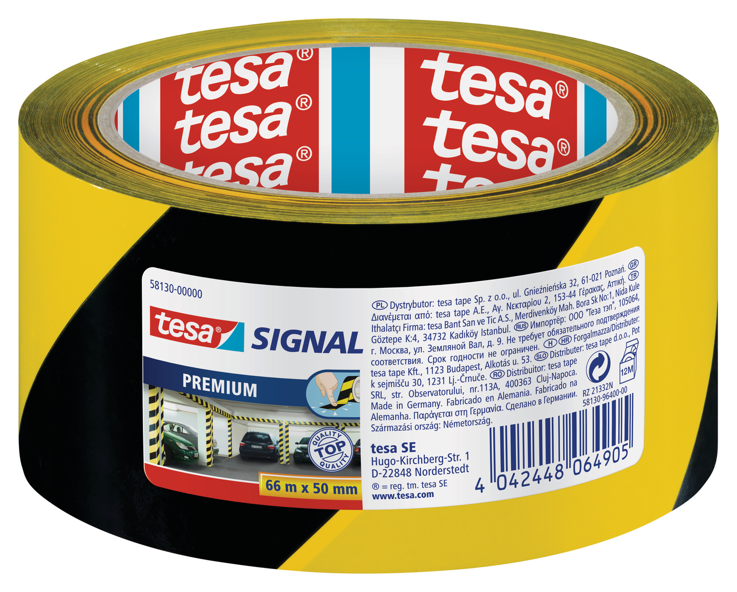 Varoitusteippi Tesa Signal Premium 50mmx66m punavalkoinen