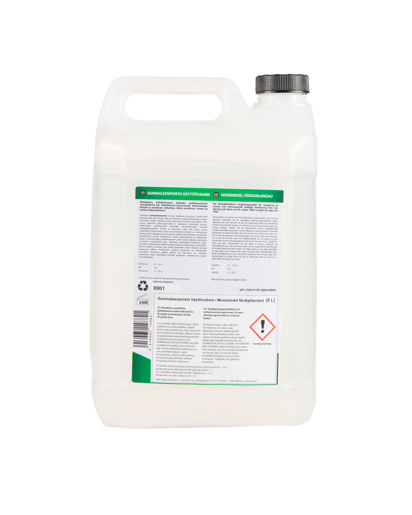 Sammaleenpoistoaine Solmaster 5l käyttövalmis
