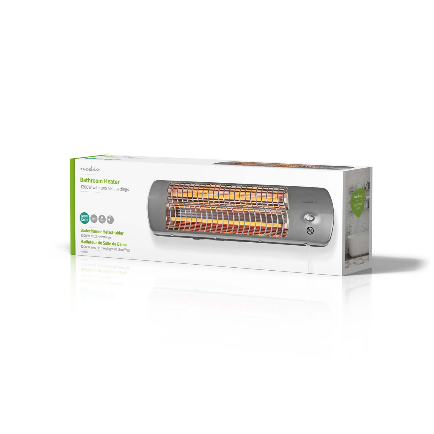 Lämmitin Nedis 1200W kylpyhuoneeseen säädettävä termostaatti