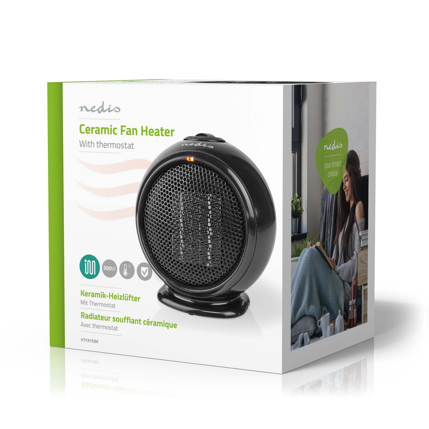 Lämpöpuhallin Nedis keraaminen PTC 500W 1 lämpöasetus säädettävä termostaatti
