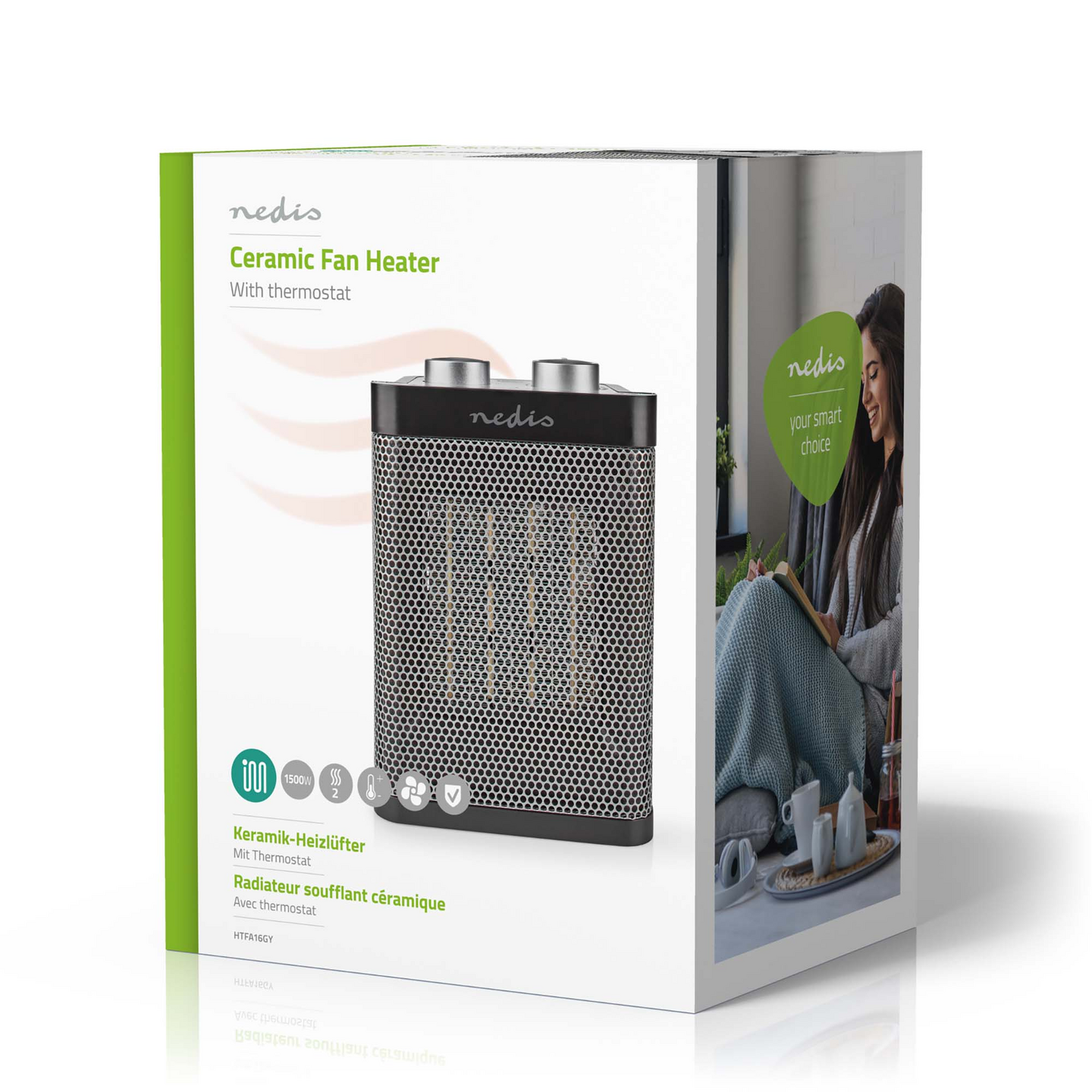 Lämpöpuhallin Nedis keraaminen PTC 1000/1500W säädettävä termostaatti