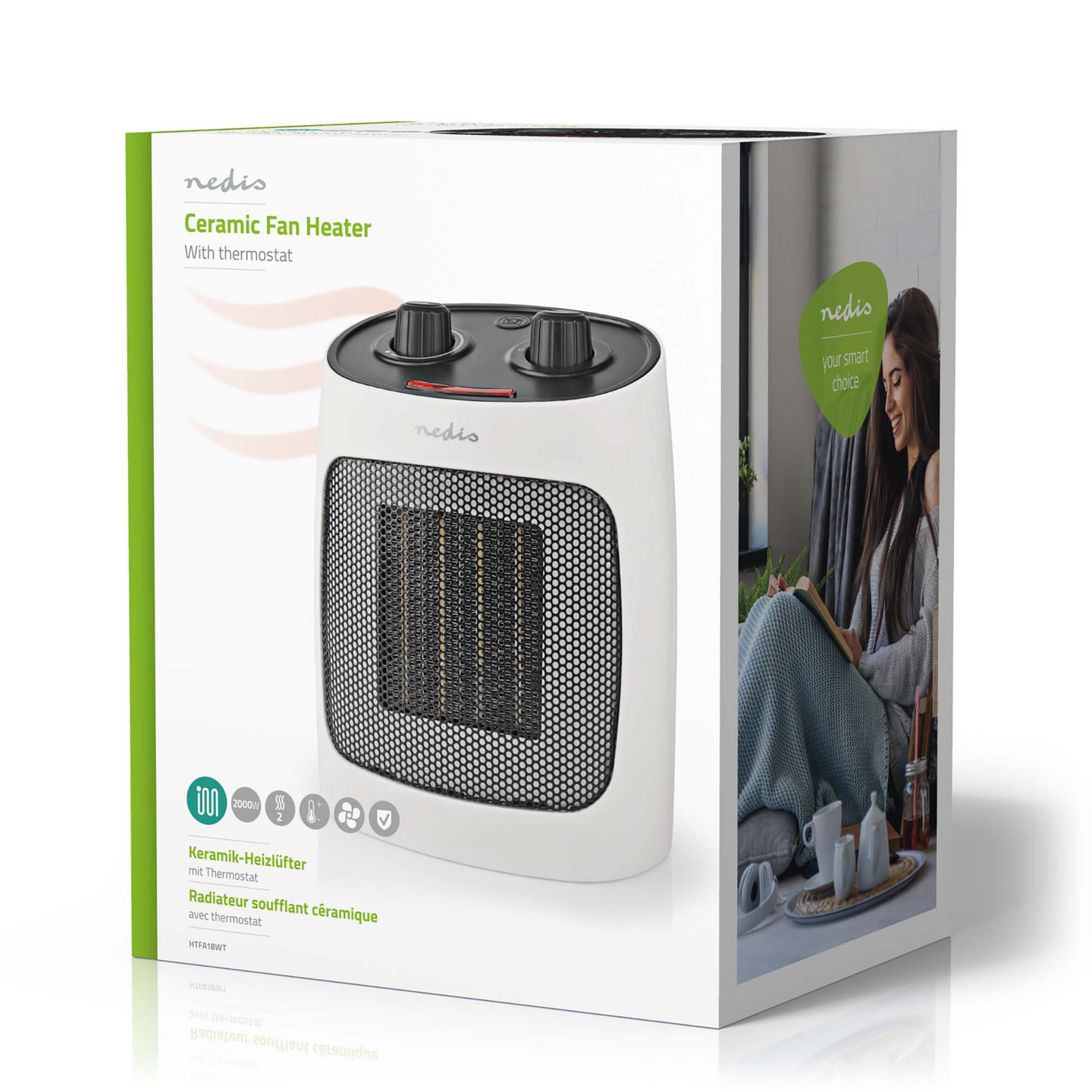 Lämpöpuhallin Nedis keraaminen PTC 1000/2000W säädettävä termostaatti