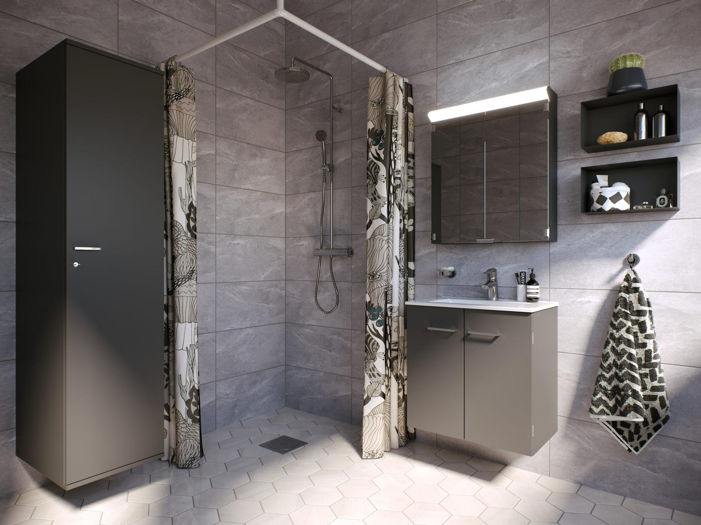 Valaisinpeilikaappi Polaria Lumena led-valo 500 oikea VVS harmaa