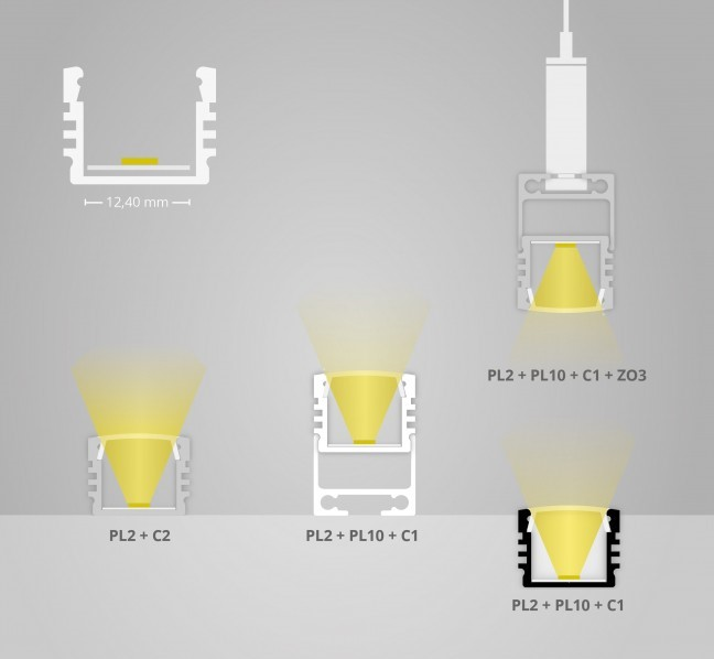Valaisinprofiili Galaxy Profiles led PL2 200cm musta pinta-asennettava