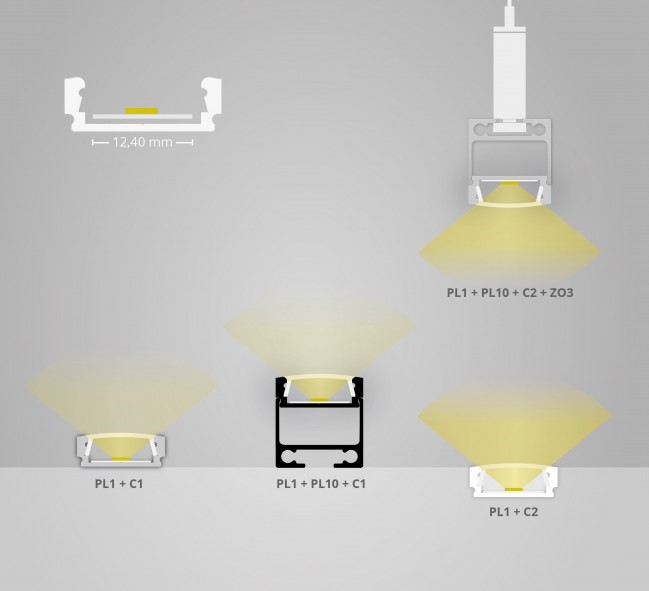 Led-profiili Galaxy Profiles PL1 200cm musta pinta-asennettava