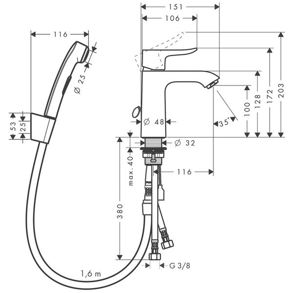 Pesuallashana Hansgrohe 31285000 Metris 110 bide
