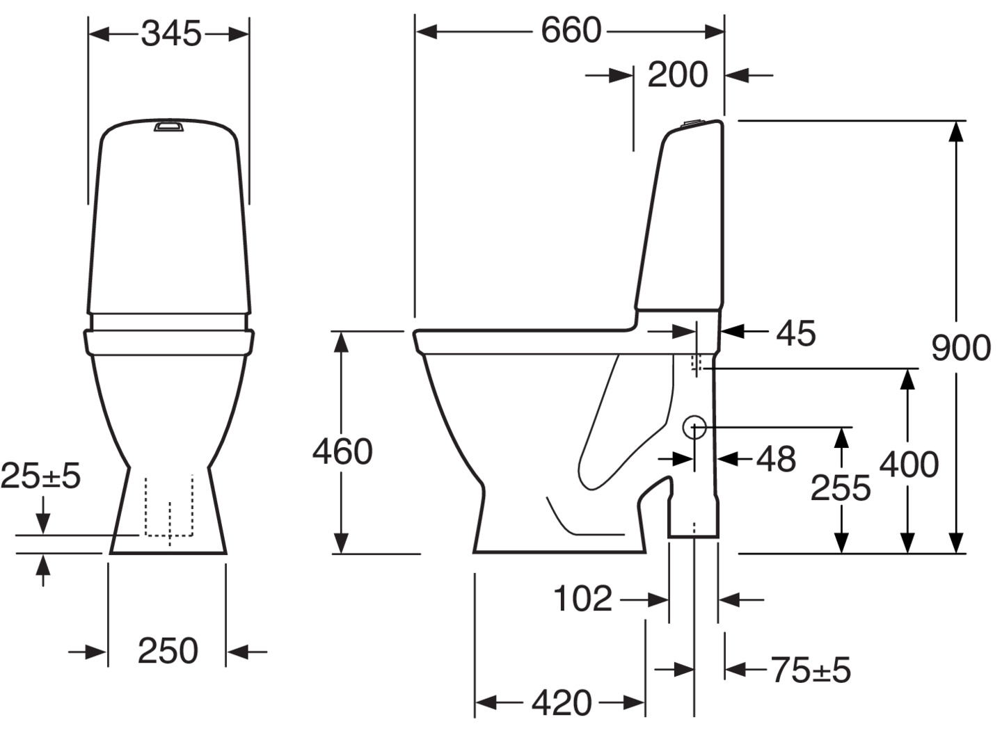 WC-istuin ei kantta Gustavsberg Nautic Duo 1596HF iso jalka korkea vasen