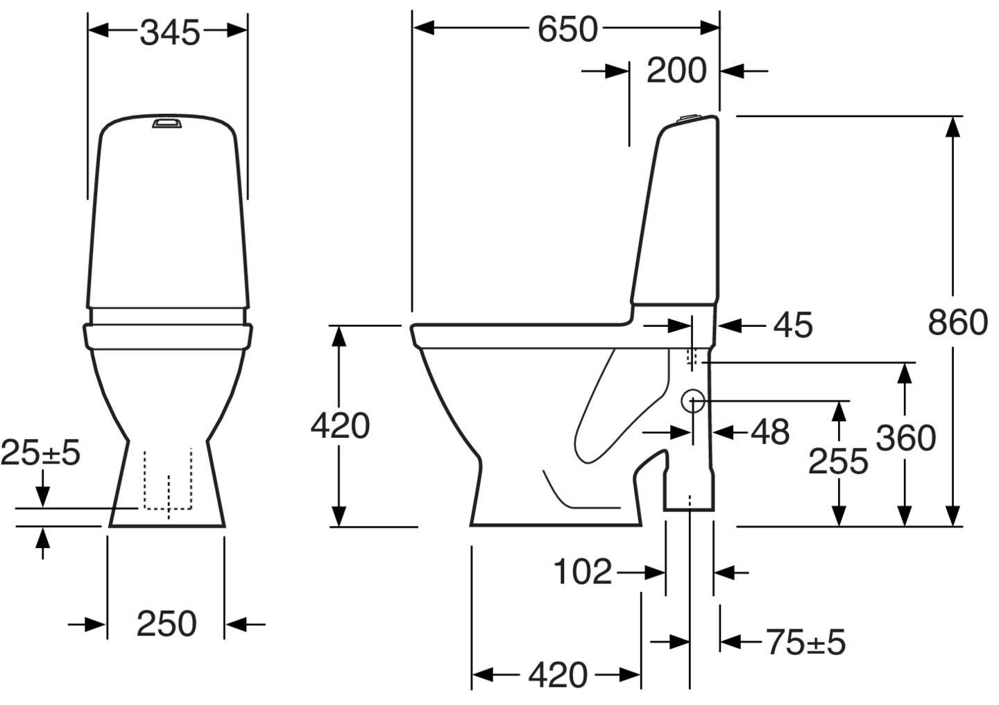 WC-istuin ilman kantta Gustavsberg Nautic Duo 1591HF iso jalka vasen