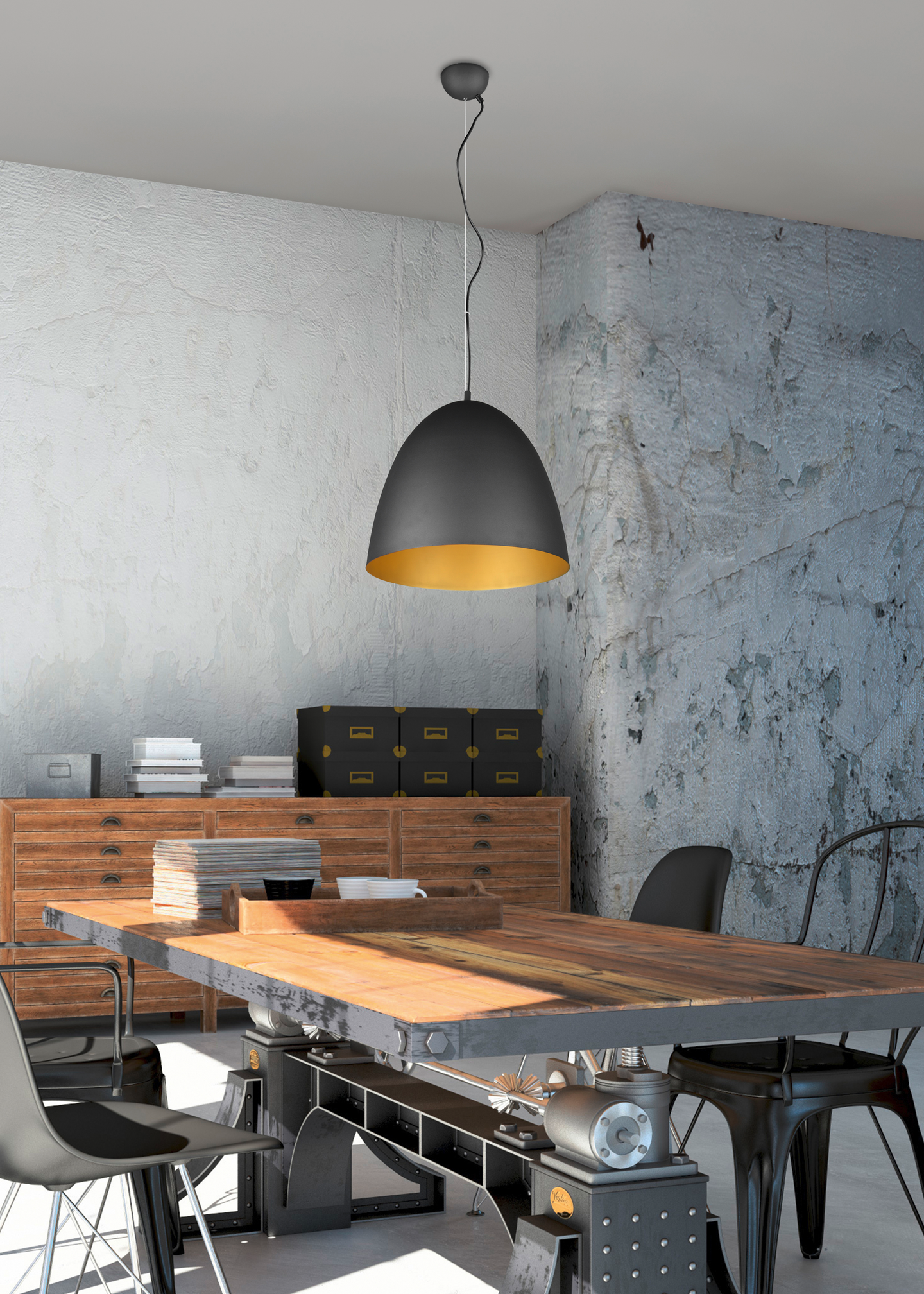 Riippuvalaisin TRIO Tilda E27 40cm mattamusta/kulta