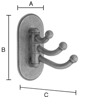 Kääntyvä kolmoiskoukku Beslagsboden tarrakiinnitys BA1123 antiikki messinki