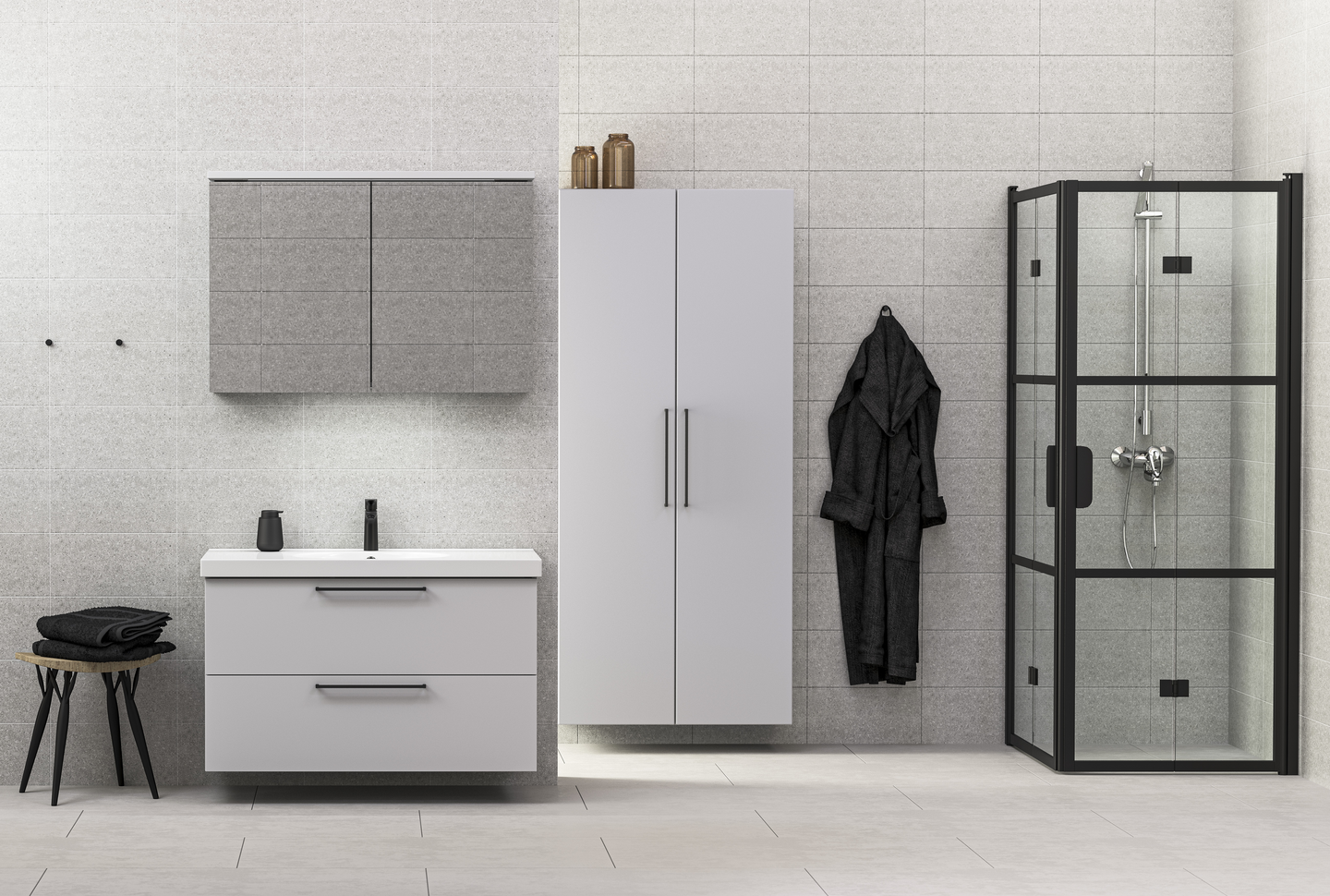 Peilikaappi Temal Highlight 60x25x68cm 1-ovinen oikea vaaleanharmaa pr vasen