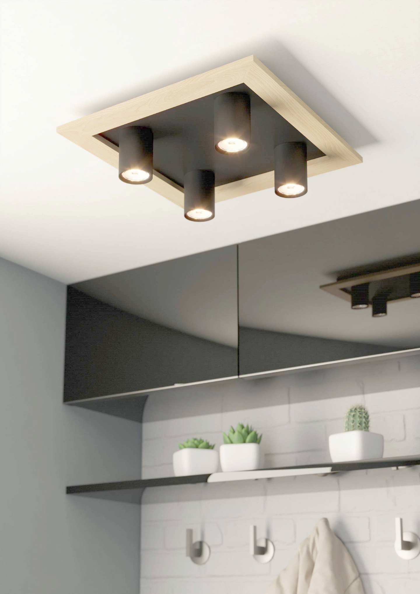 Kattovalaisin EGLO Valcasotto 1 led 4x4,5W 37x37cm musta/puu