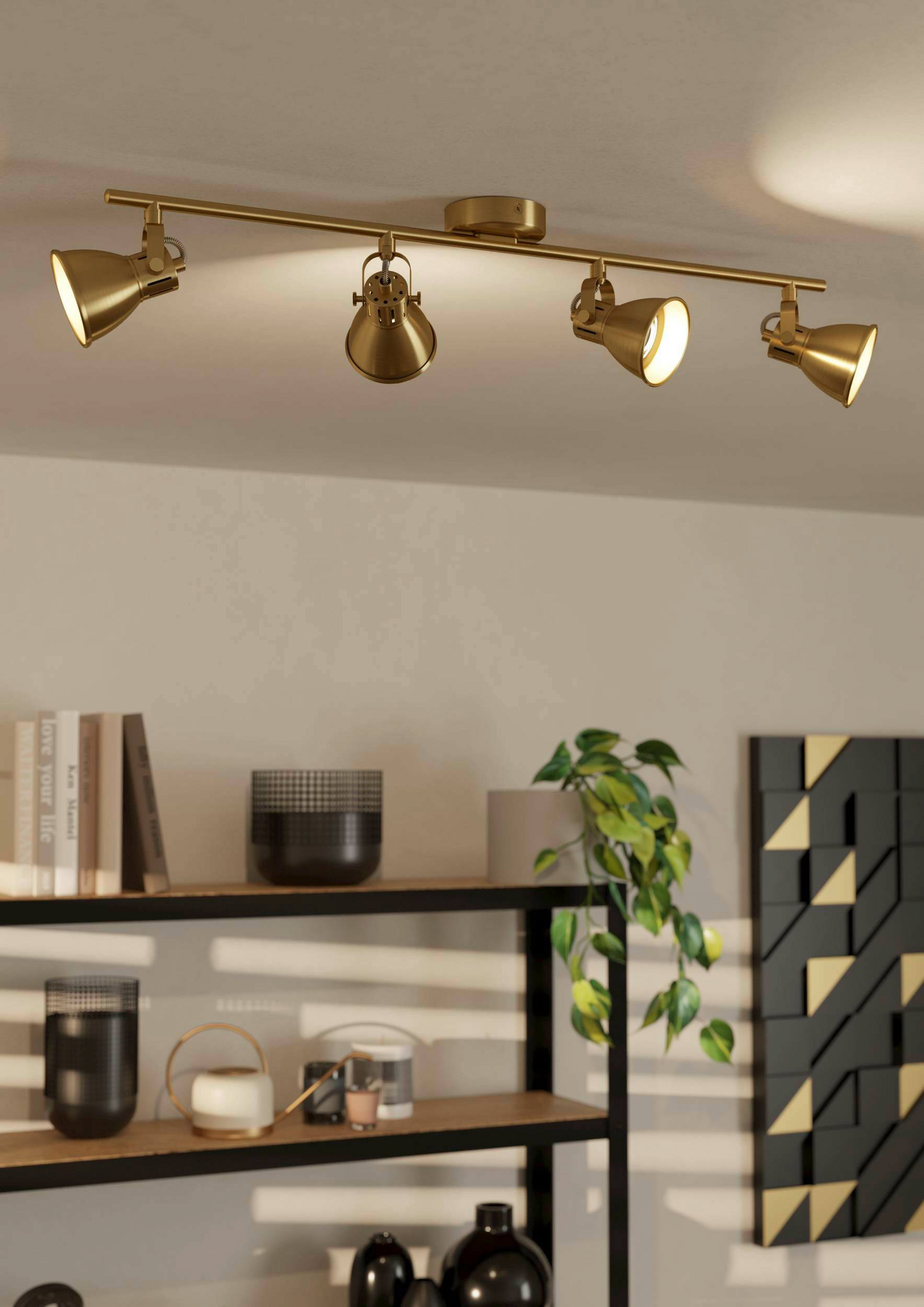 Spottivalaisin EGLO Seras 4-osainen 4x3W 77x6,5cm harjattu messinki/kulta