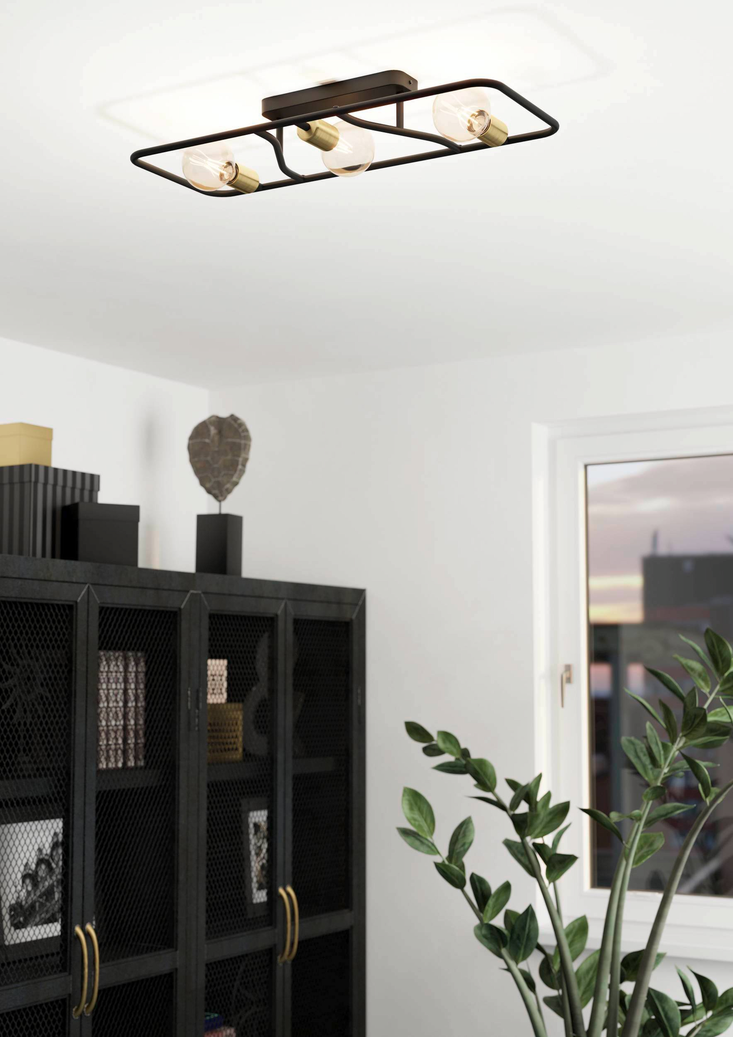 Kattovalaisin EGLO Messinaro 3x40W 72x28cm  musta/harjattu messinki