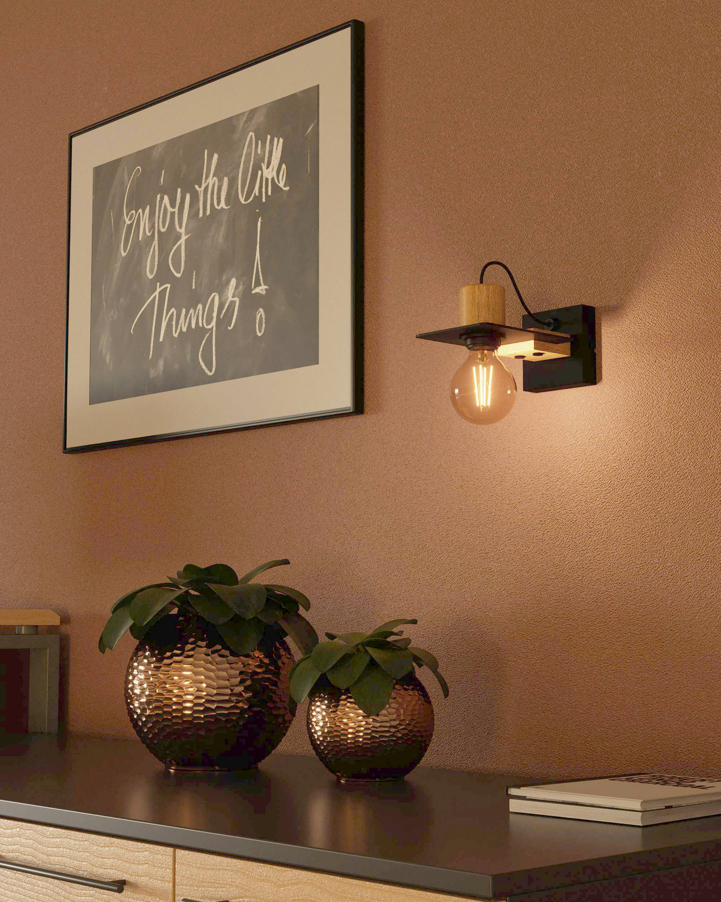 Seinävalaisin EGLO Bramerton 40W 12x11cm puu/musta