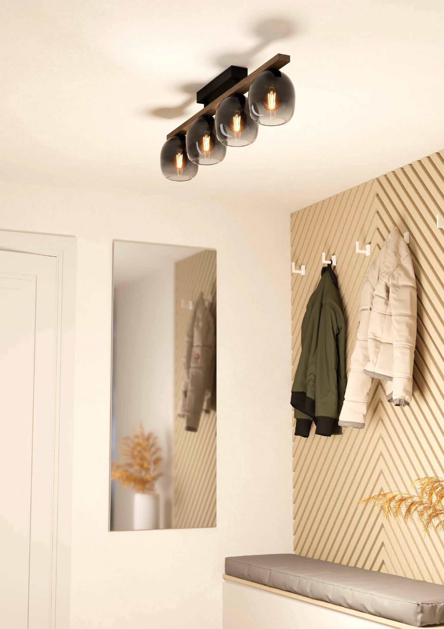 Kattovalaisin EGLO Filago 4x40W 88x14,5cm savulasi/puu