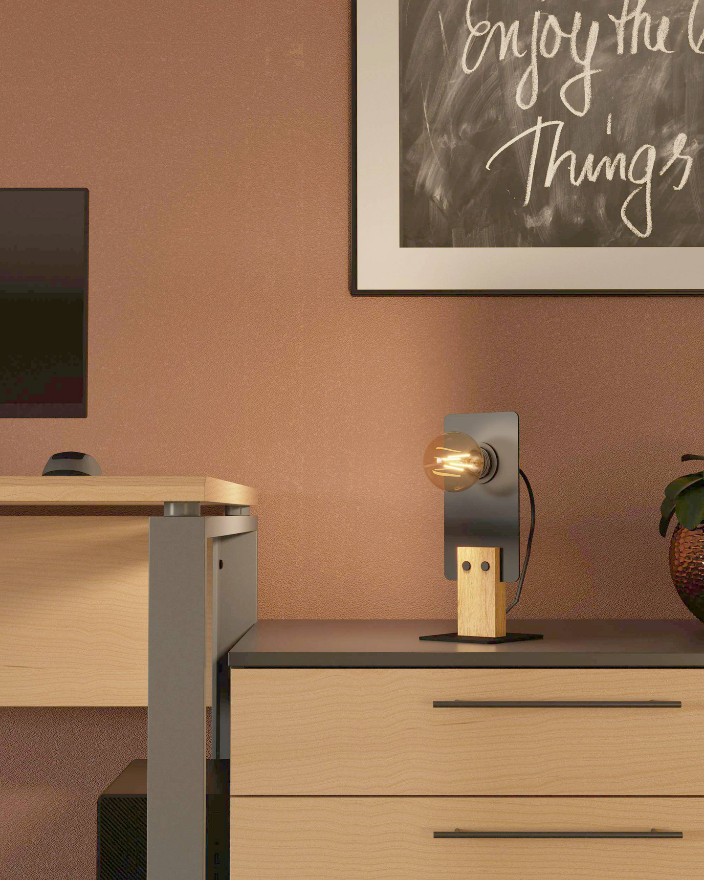 Pöytävalaisin EGLO Bramerton 40W 12x14x31cm puu/musta