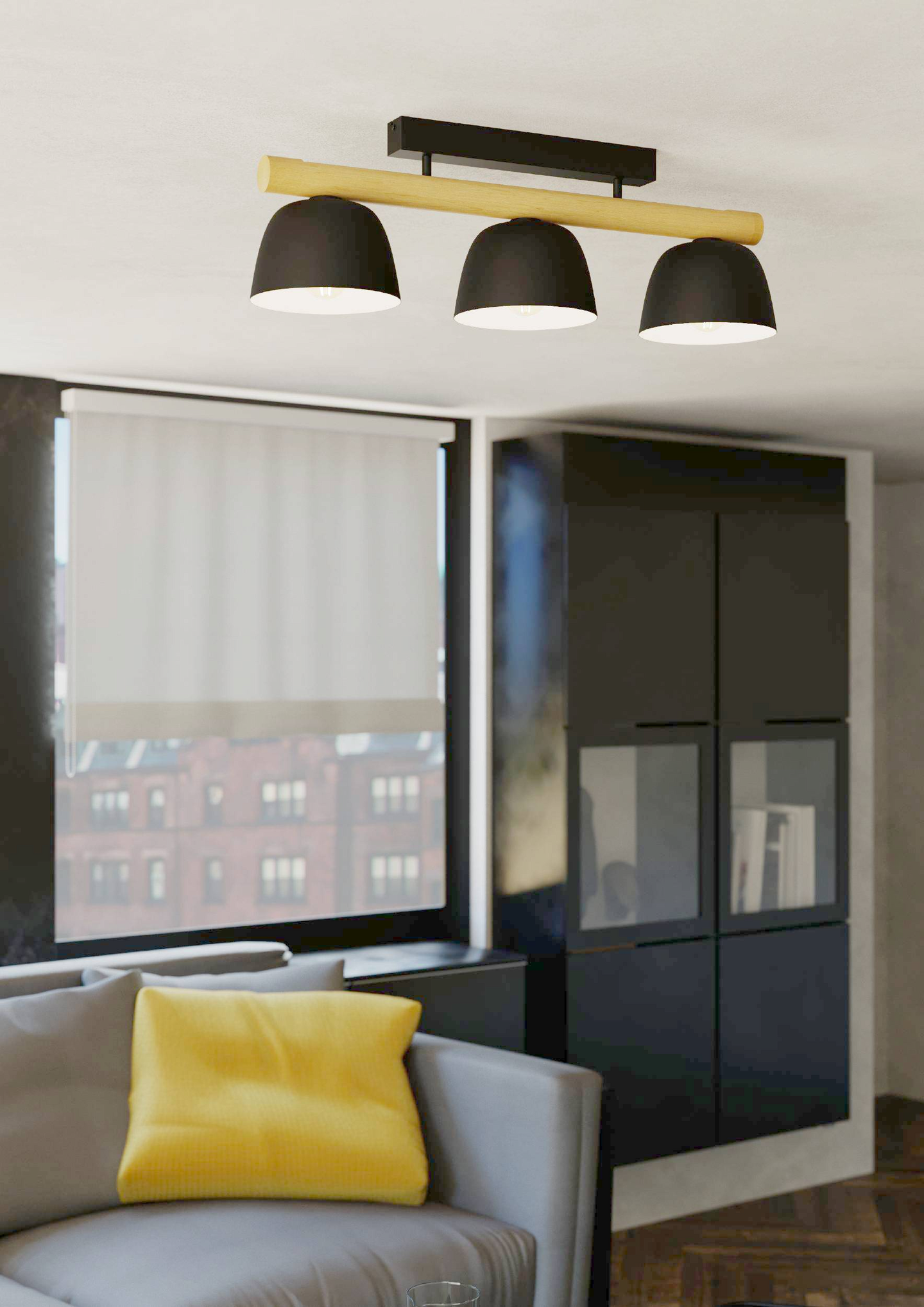 Kattovalaisin EGLO Sherburn 3-osainen 3x40W 80x20cm musta/puu