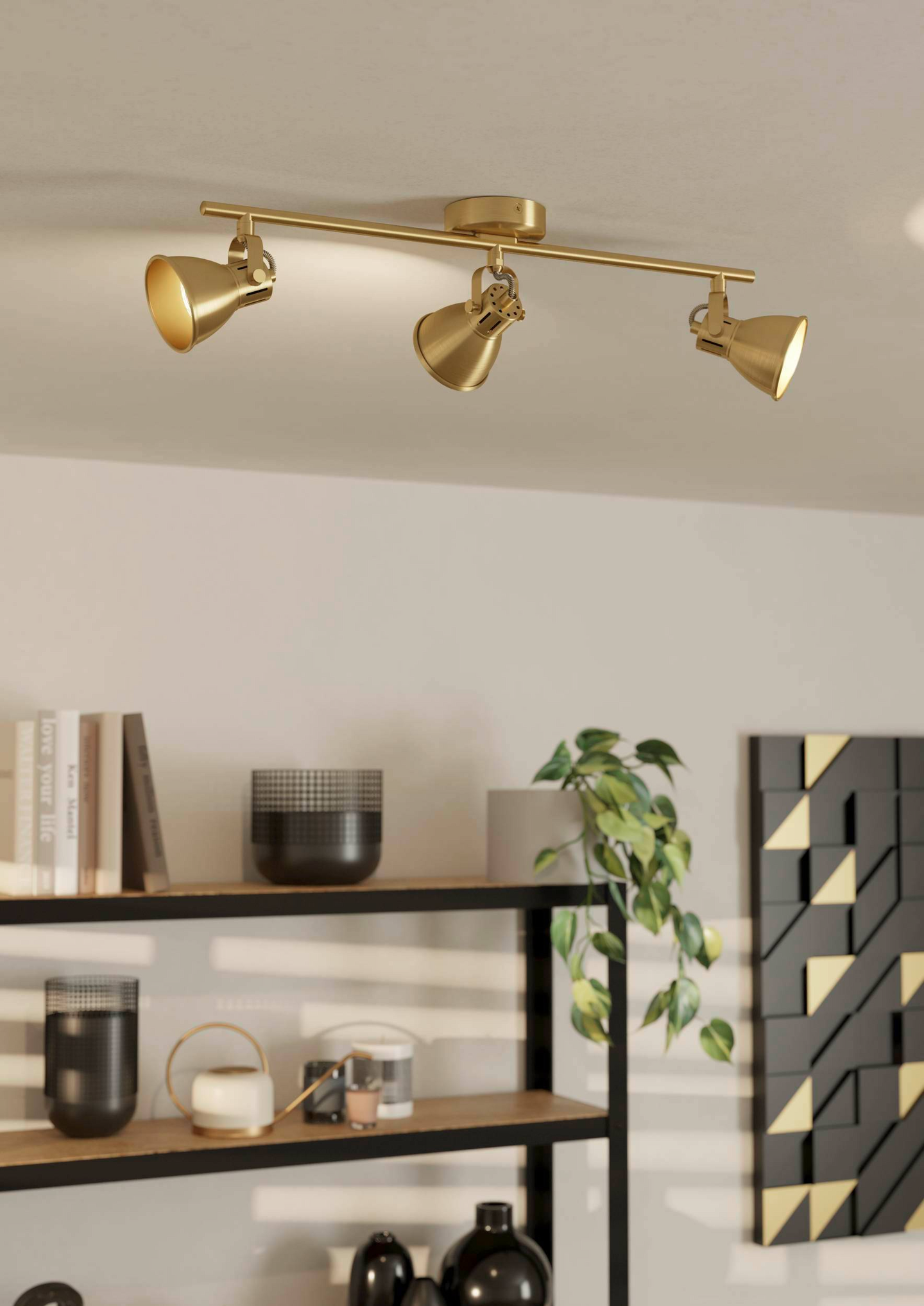 Spottivalaisin EGLO Seras 3-osainen 3x3W 59,5x6,5cm harjattu messinki/kulta