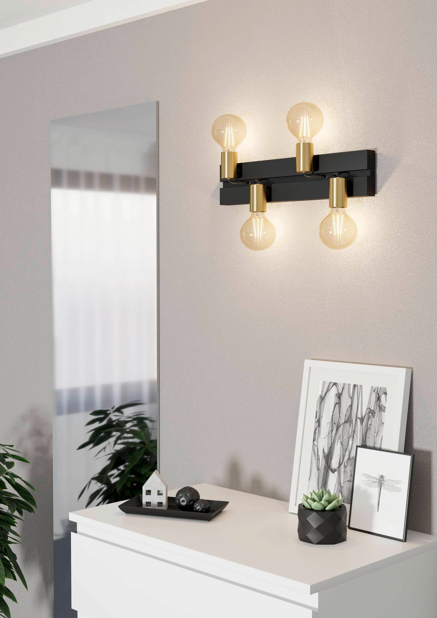 Seinävalaisin EGLO Macchione 4x10W 50x11cm musta/messinki