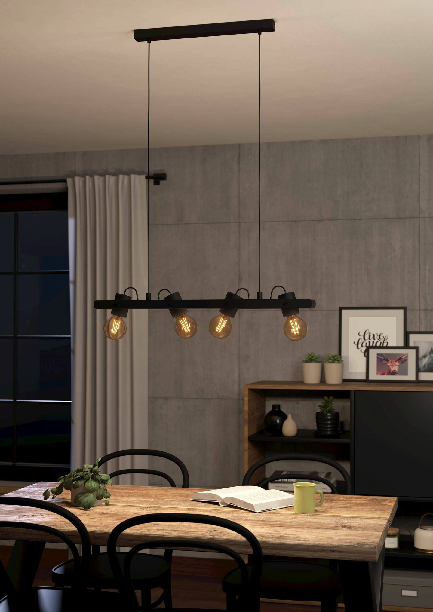 Riippuvalaisin EGLO Plimsoll 4-osainen 4x15W 77x9,5cm musta