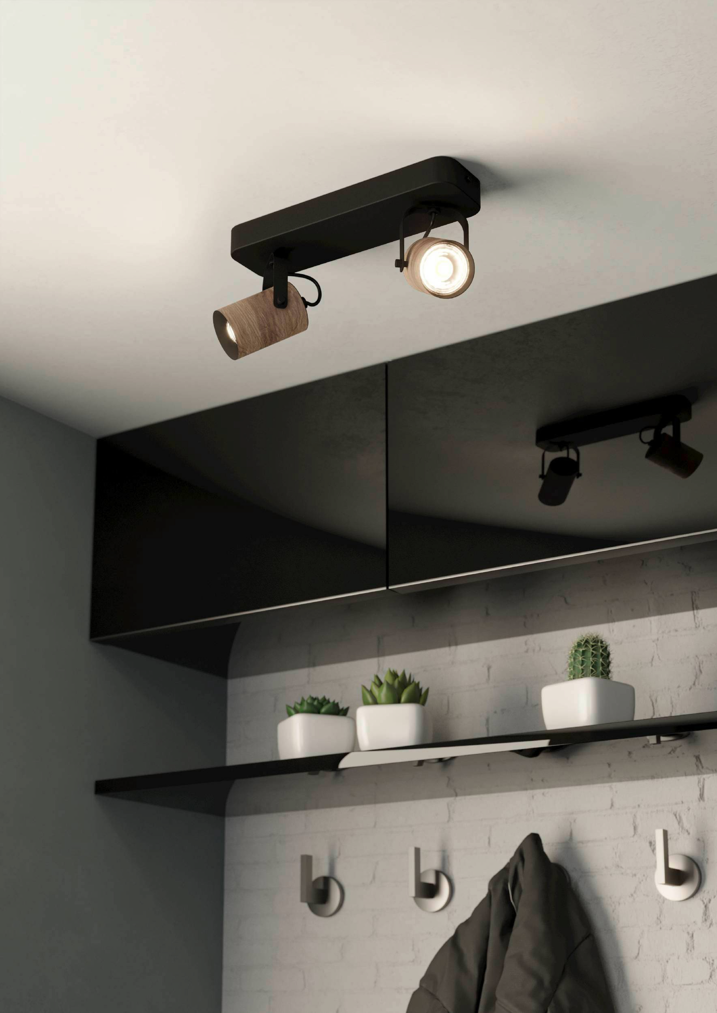 Spottivalaisin EGLO Cayuca led 2x3W 28x10cm musta/puu