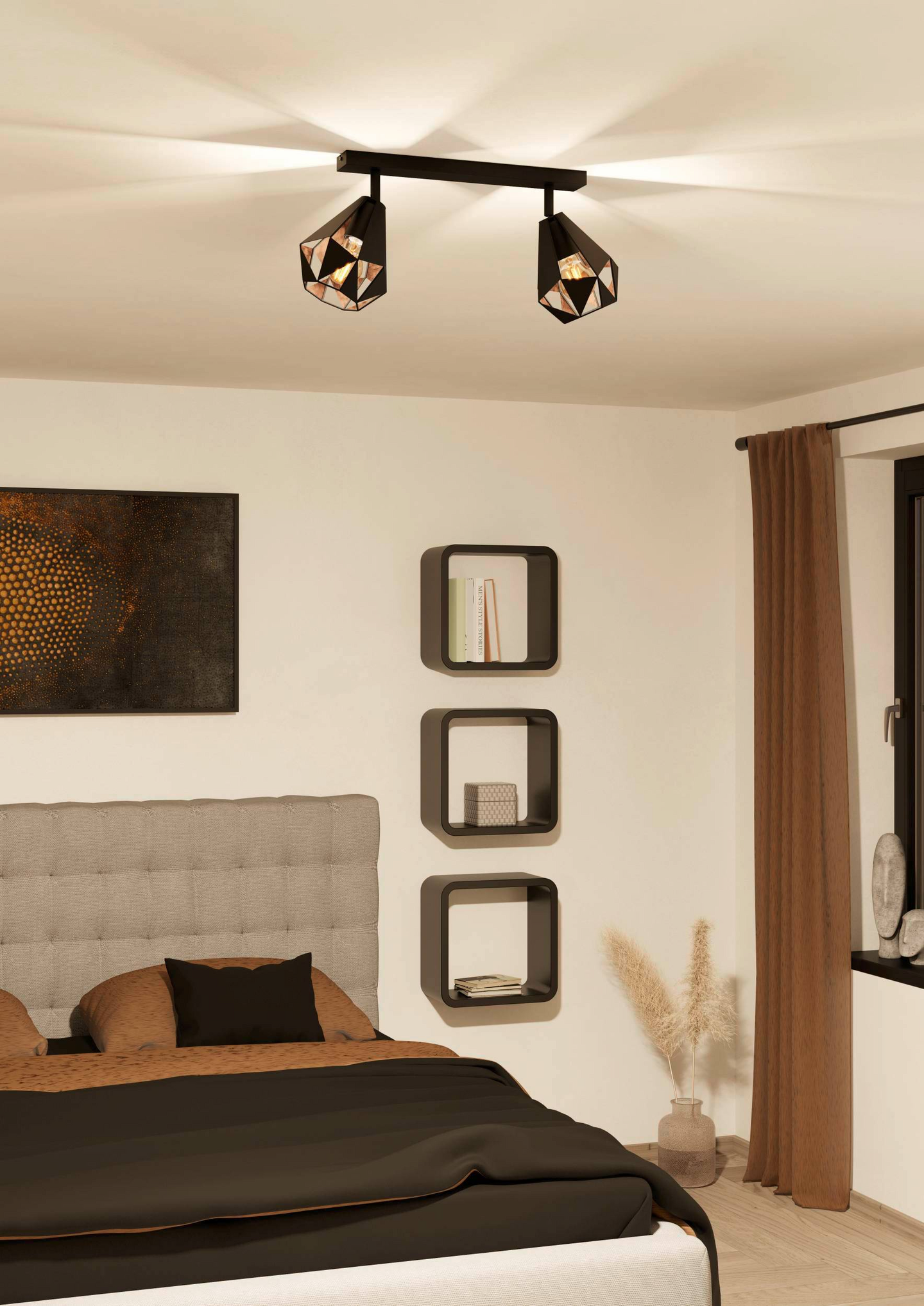 Spottivalaisin EGLO Carlton 7 2-osainen 2x40W 42x16cm antiikkikupari/musta